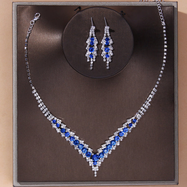 Elegant Blue Rhinestone Crystal Wedding Bridal Jewelry Set