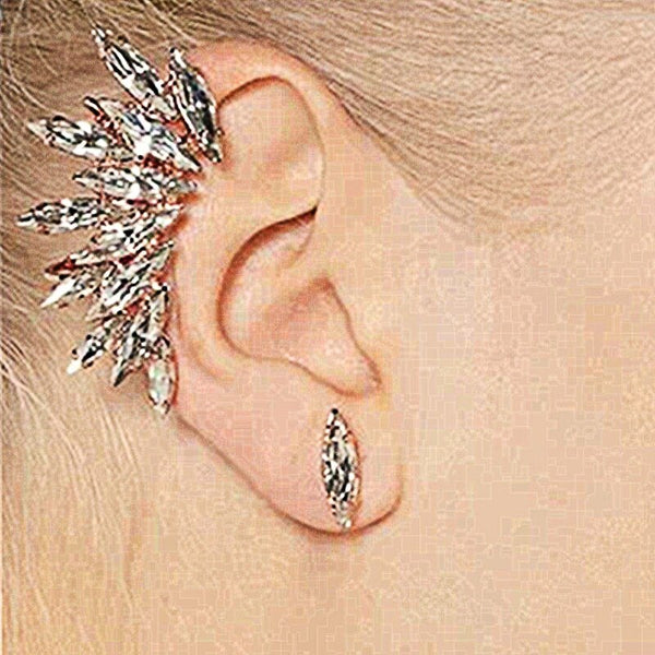 1PC Fashion Personality Full Crystal Feather Wing Ear Cuff Clip Earrings