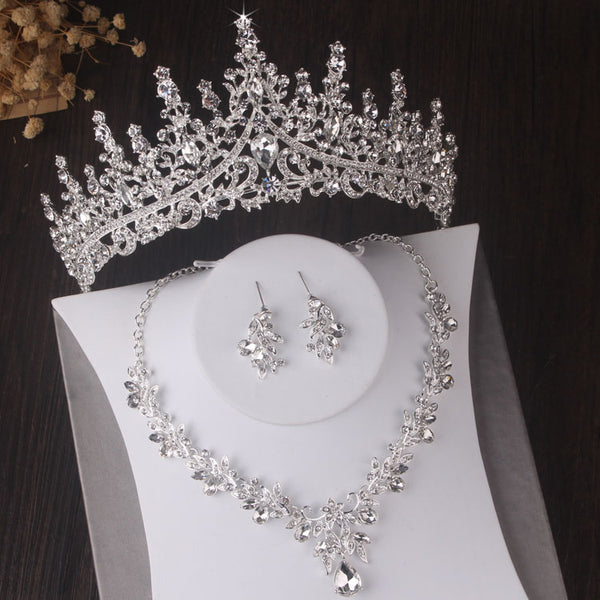 Luxury Silver Color Crystal Leaves Bridal Jewelry Sets