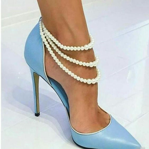 Fashion Women High heel Pearl Chain Anklet  Foot Chains Shoe Jewelry