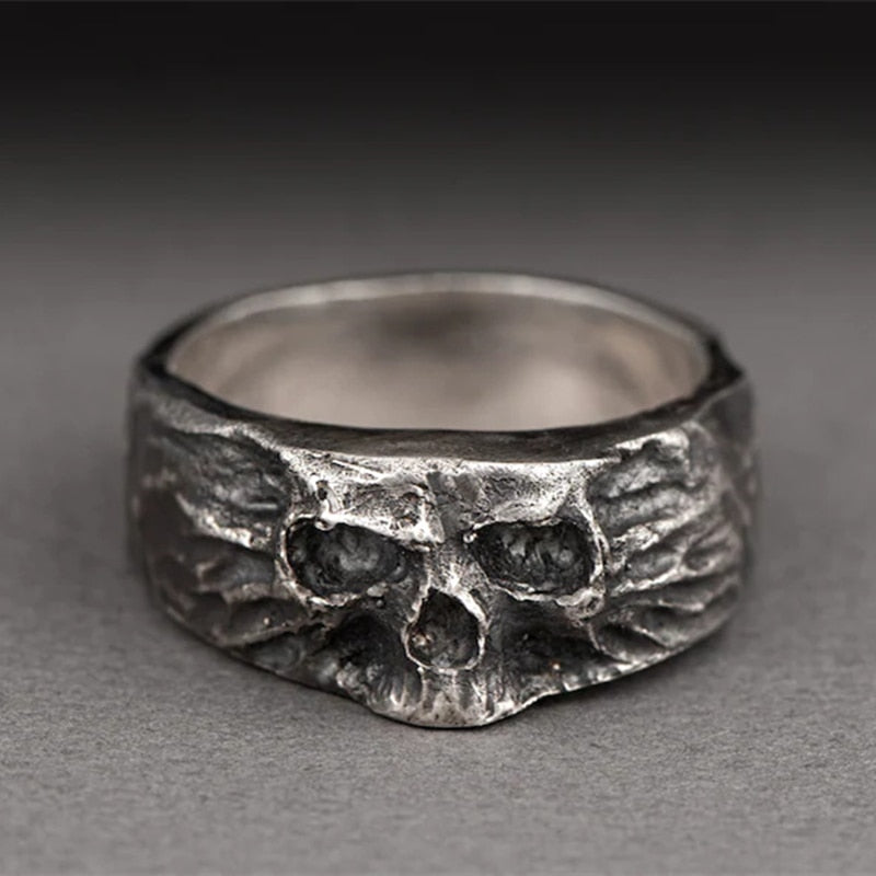 Vintage Mens Black 316L Stainless Steel Skull Ring