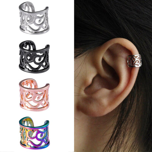 1-4pcs Copper Pattern Ear Cuff Clip Wrap Cartilage Earrings NO Fake Piercing