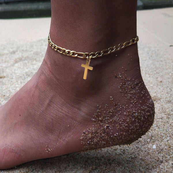 Stainless Steel Cross Anklets Fashion Cuban Chain