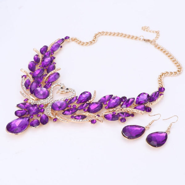 Gold Color Swan Pendant Necklace Women Jewelry Sets