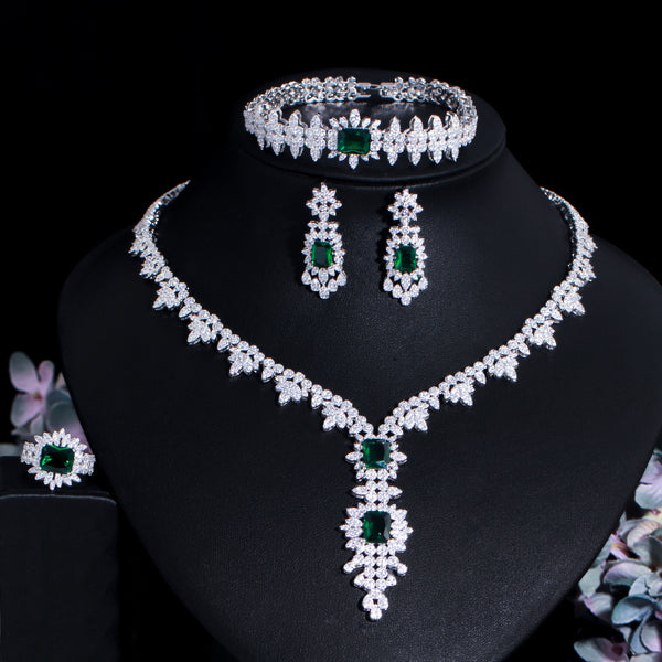 4pcs Green African Cubic Zirconia Big Luxury Women Jewelry Sets