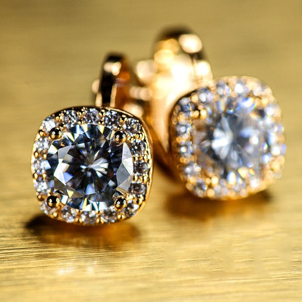 Yellow Gold Small Stone Clip Earrings Luxury Female White Zircon Earrings