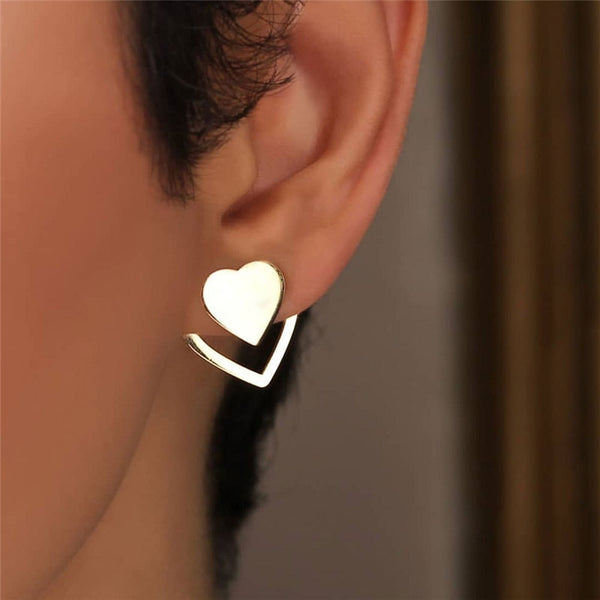 Gold Silver Color Heart Earrings For Women Punk Vintage Hollow Stud Earrings