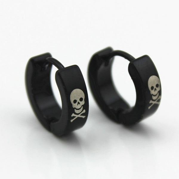 vintage black skull head pattern Cool 4mm Width Stainless Steel stud earrings