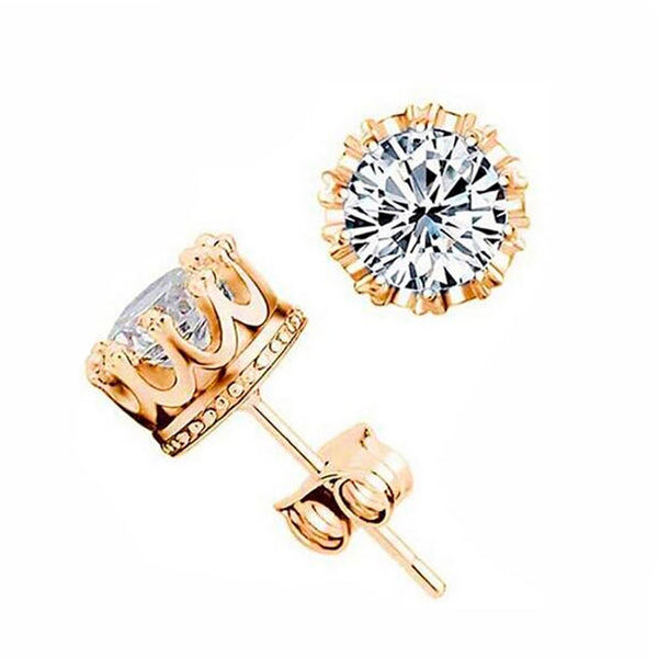 Crown Women Classic Shining Zircon Small Stud Earrings