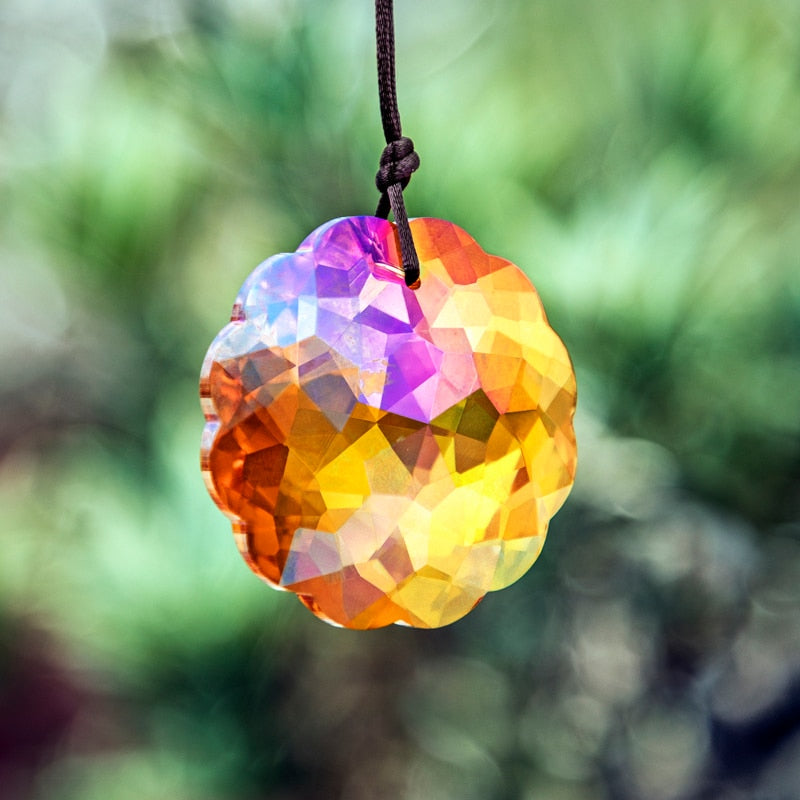 Orange Mandala Drop Hanging Crystals Chandelier Prisms