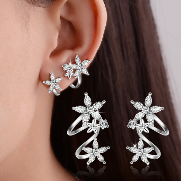 Silver Plated  CZ Zircon Butterfly Star Flower Stud Earring