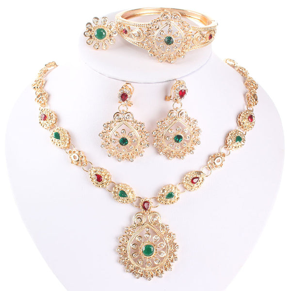 High Quality Gold Color Crystal Rhinstones Bridal Costume Jewelry Sets