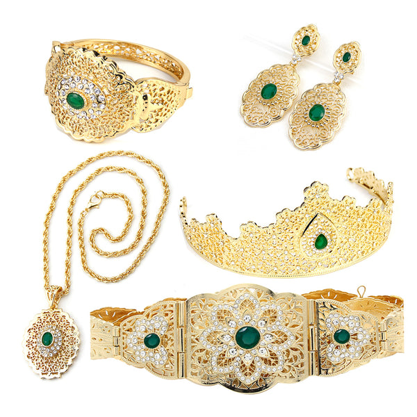 Morocco Belt Bangle Earring Necklace Tiaras 5pcs Sets