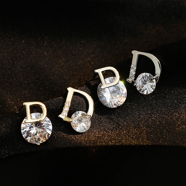 European and American personality shiny D letter asymmetric Earrings