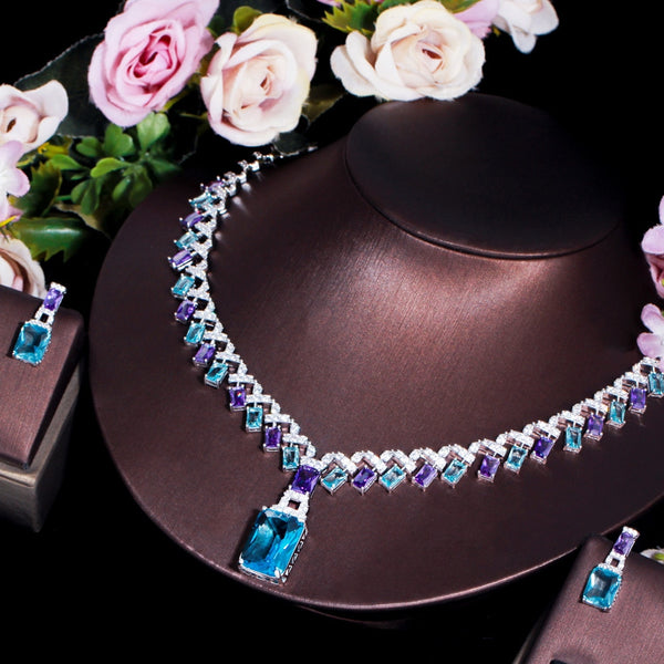 Zircons Beautiful Purple Blue Cubic ZirconParty Jewelry Sets