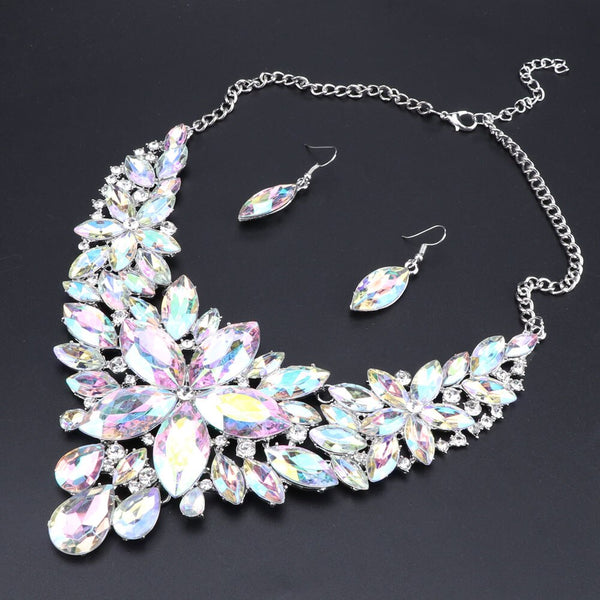 Fashion Gifts Flower Crystal Necklace Earrings Sets