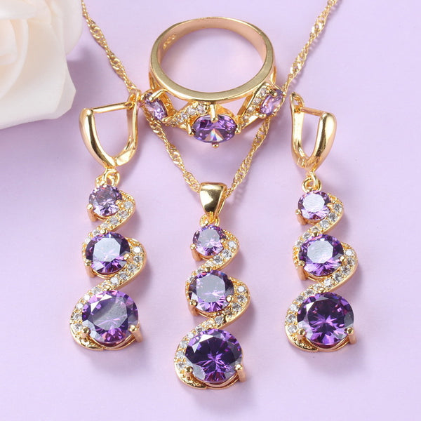 Natural Crystal Wedding Accessories Gold-Color Bridal Jewelry Sets