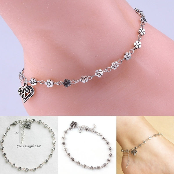 Women Silver Bead Chain Anklet Ankle Bracelet