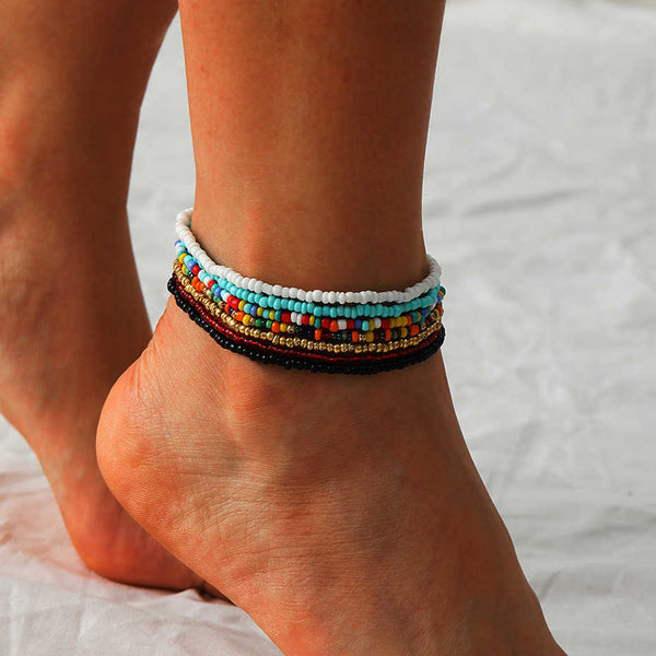 7Pcs/Set Rainbow Beaded Anklet Bracelet for Women