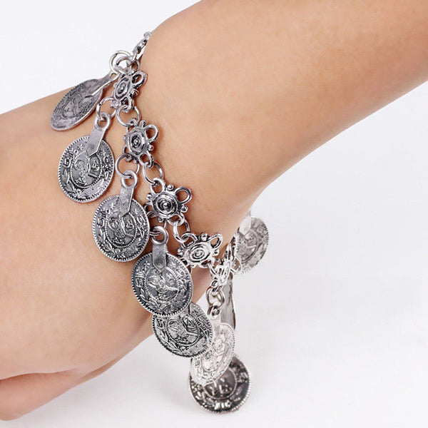 Bohemian Belly Dance Boho Turkish Silver Antalya Coin Anklet Bracelet