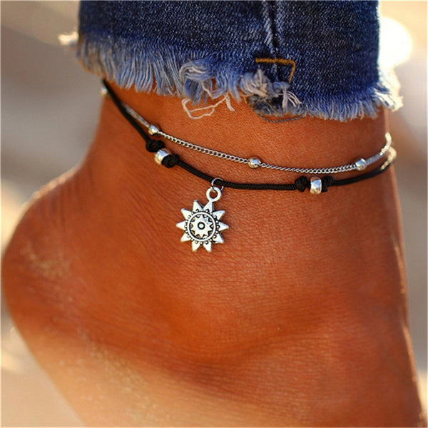 Vintage Statement Sun Chain Charm Anklets Bracelet