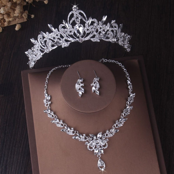 Luxury Silver Color Crystal Heart Wedding Jewelry Sets