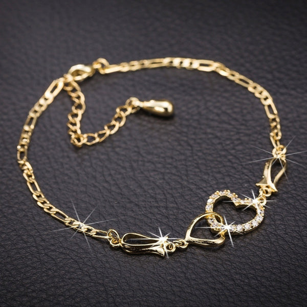 Classic Stainless Steel Chain Double Heart Love Anklet