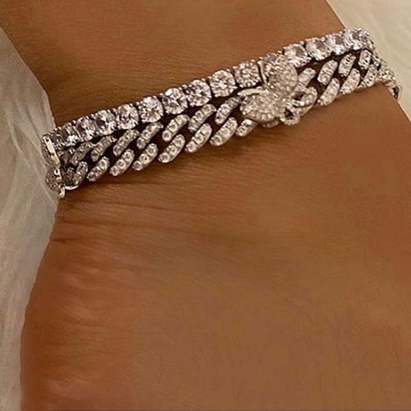 Hip hop Rhinestones Butterfly Chunky Metal Cuban Link Anklets