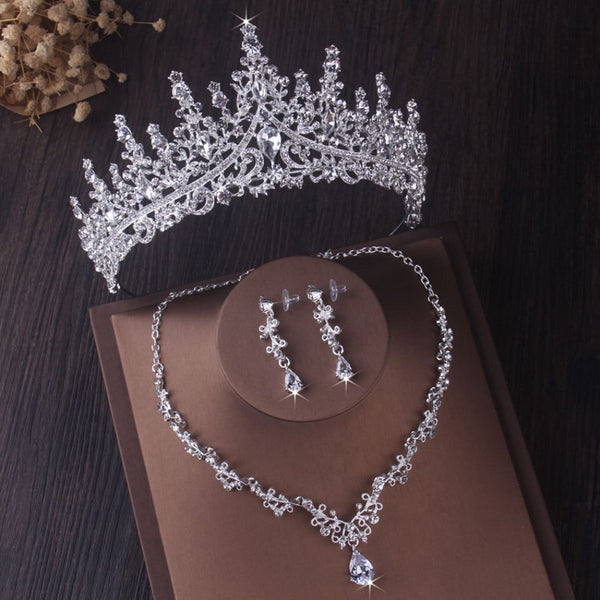 Luxury Silver Color Crystal Water Drop Bridal Jewelry Sets