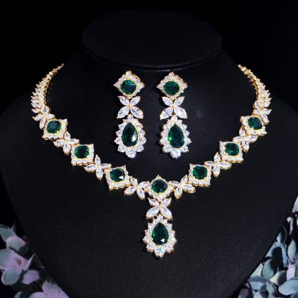 Zircons Big Leaf Drop Green Cubic Zircon Party Costume Jewelry Sets