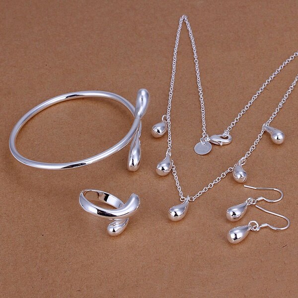 bangle Drop Earrings rings fashion Silver color jewelry sets