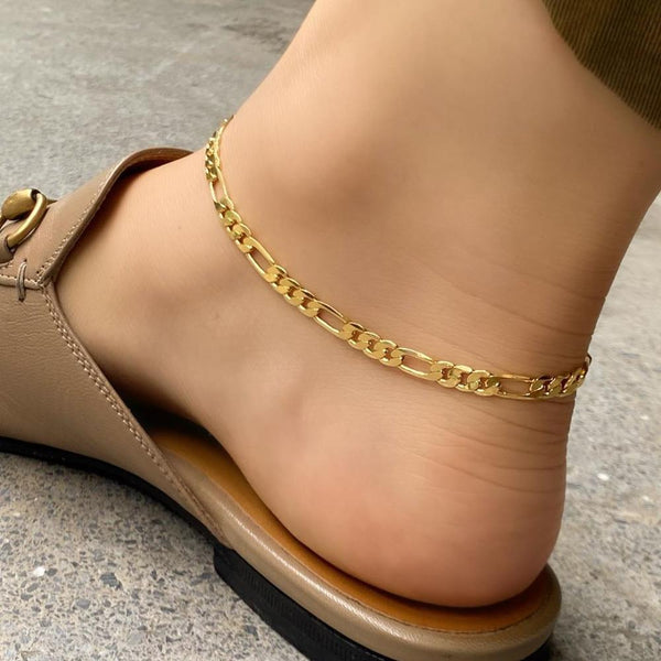 Summer Leg Chain For Women  Simple Gold Color Figaro Chain Anklet