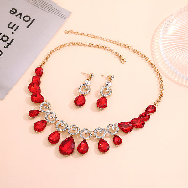 Elegant Water Drop Shape Crystal Rhinestones Necklace Earrings Set