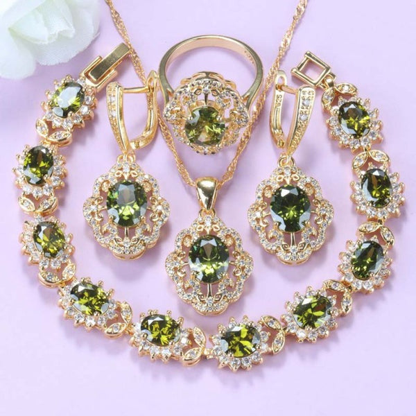 AAA+ Mystic Rainbow Cubic Zirconia Flower Jewelry Sets