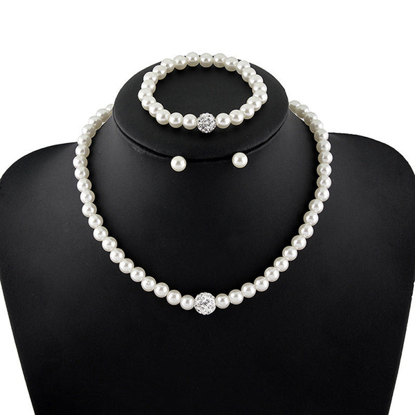 4pcs/set Fashion Classic Imitation Pearl Silver Plated Clear  Jewelry Sets