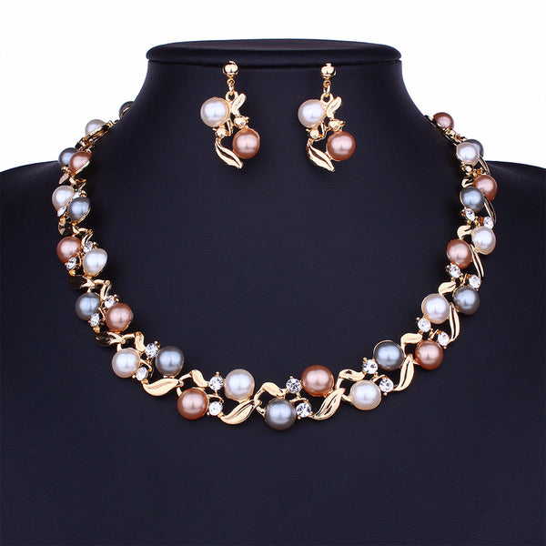 Bohemia style lady chromatic pearl necklace earring set