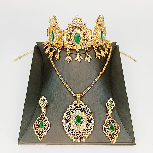 Gold Pendant Earrings Pendant Necklace Large Crown Jewelry Set