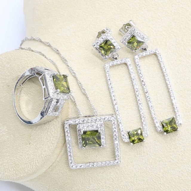 Olive Peridot Zircon Silver 925 Jewelry Set for Women – Gofaer Finds store!