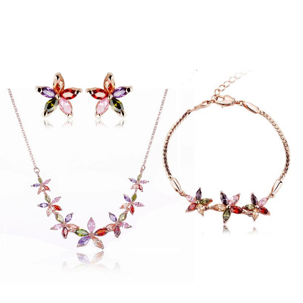 Colorful Star Pendant Necklace Earring Bracelet Set