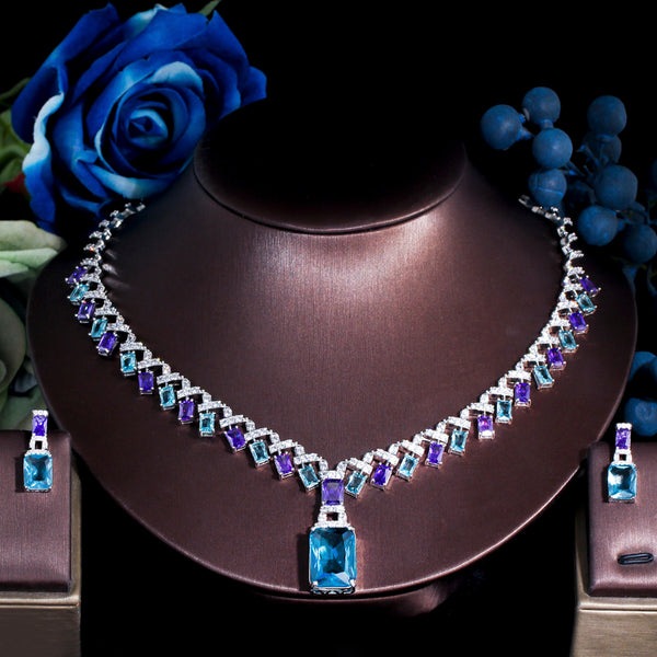 Luxury Blue Purple Cubic Zirconia Stone  Jewelry Set