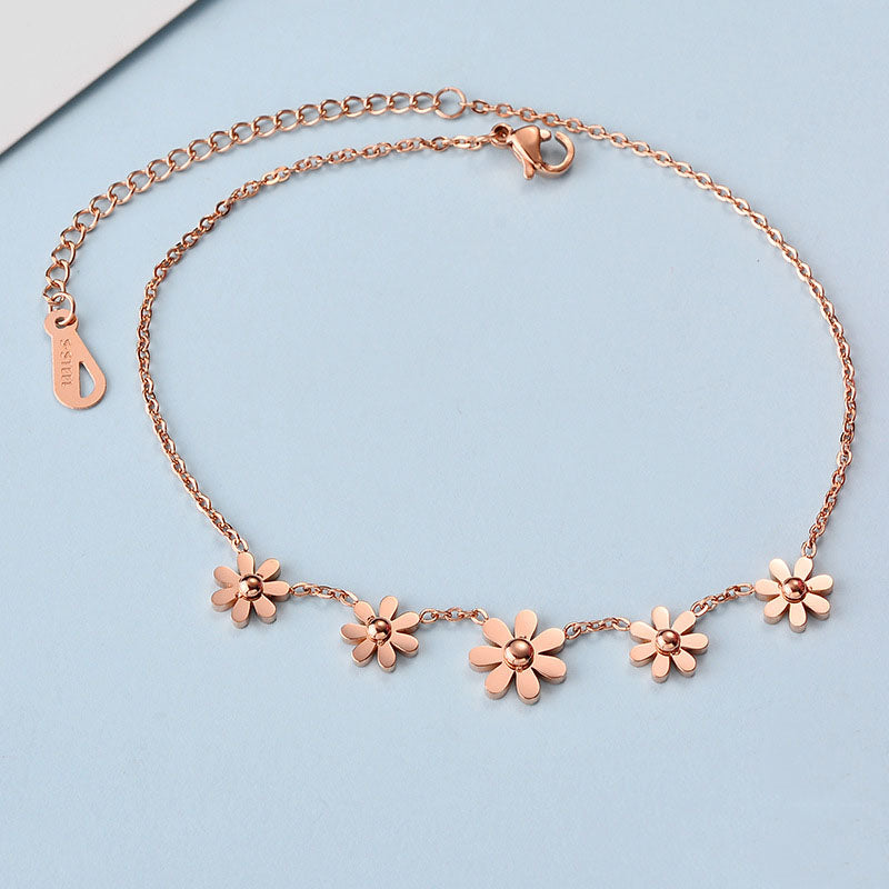 Beautiful Stainless Steel 5 Daisy anklet