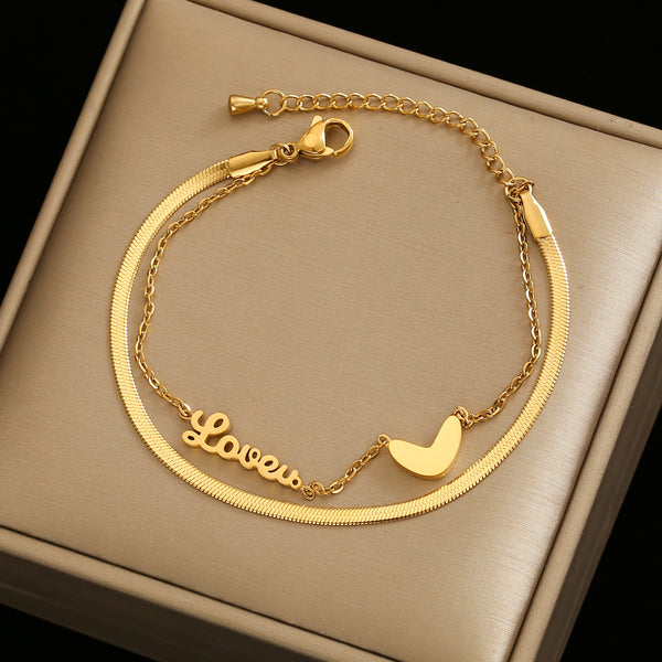 Luxury Famous Brand Jewelry Double Heart Letter LOVE Anklet