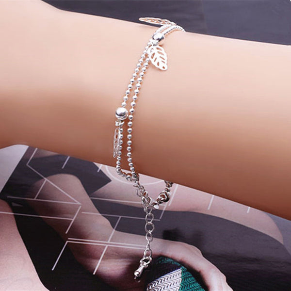 Leaf Anklets Women Double Foot Chain Ankle Bracelets