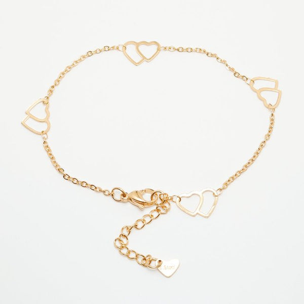 304 Stainless Steel Anklet  Gold Color Round Heart Chain Anklet Bracelets