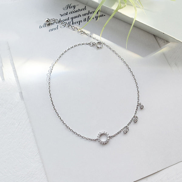 Silver Color Round Circle Zircon Tassel Anklet Bracelet