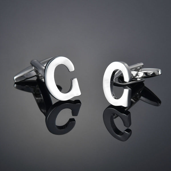 26 Letters A-Z High Quality Brass Silver Color Cufflinks