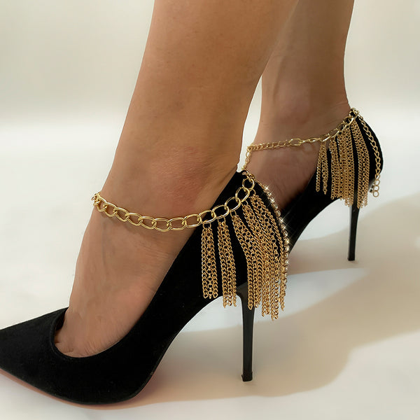 Rhinestone Crystal Link Chain Tassel Bracelet Anklet Women