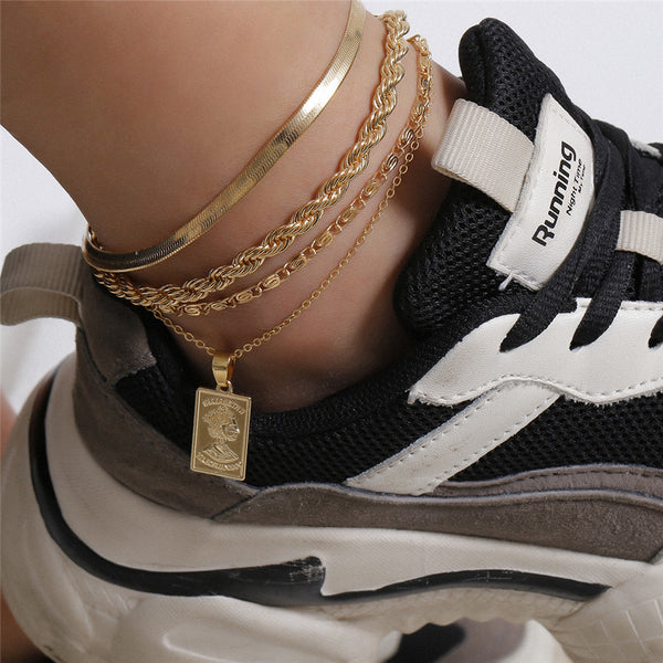 Boho Charm Iron Snake Chain Anklet Bracelet for Women