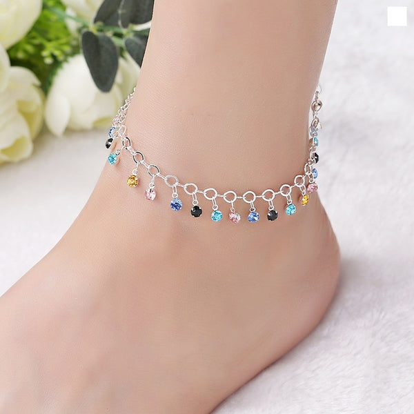 Women Anklet  Multicolor Crystal Pendant Anklets Summer Beach Anklets