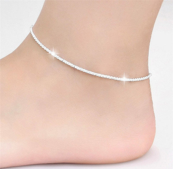 Thin Silver Color Shiny Chains Anklet For Women